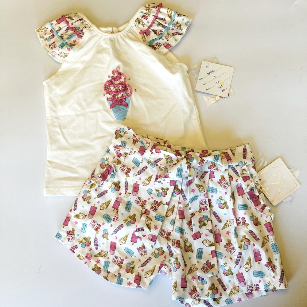 Dani Boutique Brand Kids Ice Cream Shirt and Shorts Set NWT Size 2